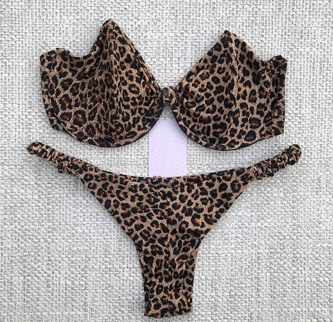 Traje de baño de tanga de leopardo para mujer 2020, conjunto de bikini sexy con estampado push up, traje de baño femenino, conjunto de bikini brasileño, traje de baño Biquini