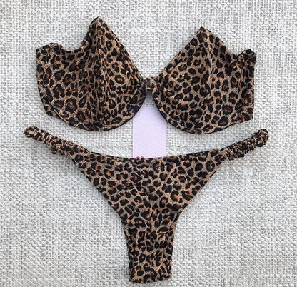 Traje de baño de tanga de leopardo para mujer 2020, conjunto de bikini sexy con estampado push up, traje de baño femenino, conjunto de bikini brasileño, traje de baño Biquini