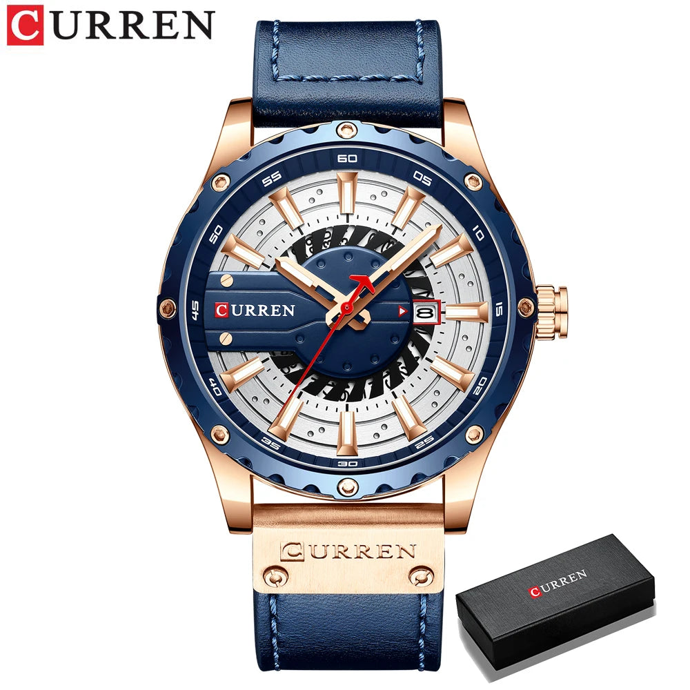 Relojes CURREN, marca superior, reloj de pulsera de cuero de moda, reloj de cuarzo casual para hombre con caja, nuevo reloj elegante, manecillas luminosas