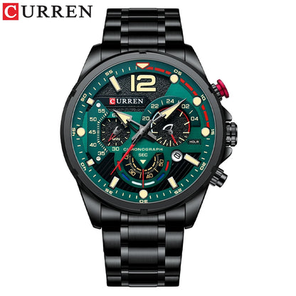 Relojes de cuarzo de moda CURREN para hombre, reloj de pulsera deportivo informal con esfera cronógrafo de acero inoxidable y luminoso