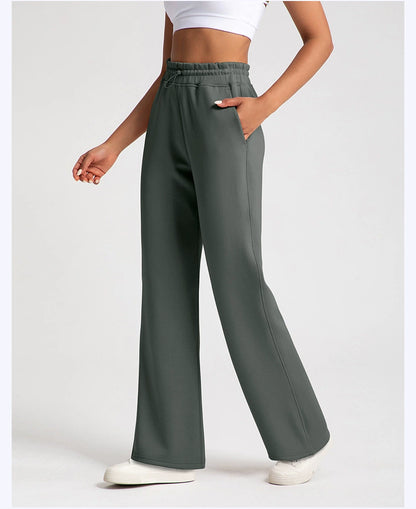 Pantalones de yoga de modal lavados con arena de alta calidad para mujer, mallas de capa de aire de cintura alta, pantalones deportivos rectos y holgados para correr y actividades de ocio.