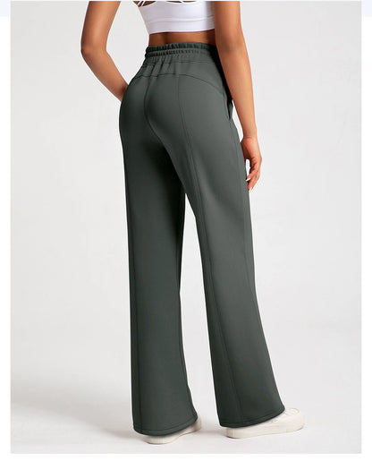 Pantalones de yoga de modal lavados con arena de alta calidad para mujer, mallas de capa de aire de cintura alta, pantalones deportivos rectos y holgados para correr y actividades de ocio.