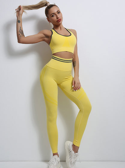 Conjuntos de ropa deportiva de media pieza sin costuras para mujer, conjuntos de gimnasio de manga larga, sujetador deportivo de yoga, leggings push up y mallas deportivas.