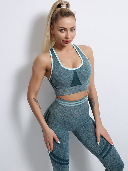 Conjuntos de ropa deportiva de media pieza sin costuras para mujer, conjuntos de gimnasio de manga larga, sujetador deportivo de yoga, leggings push up y mallas deportivas.