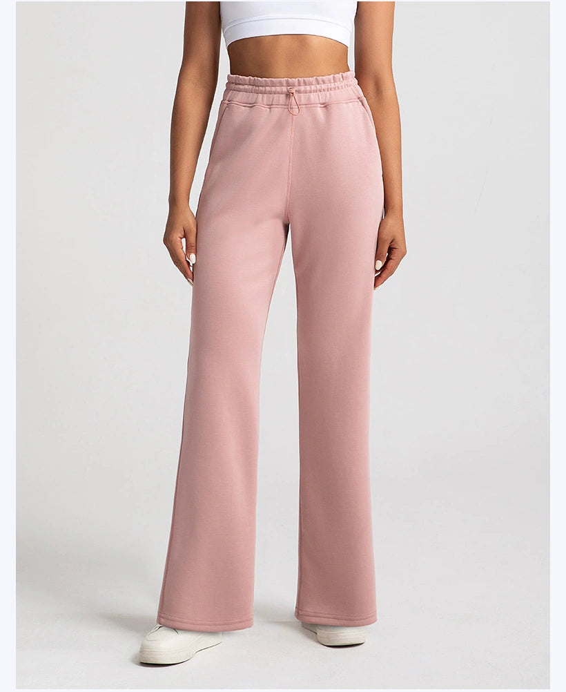 Pantalones de yoga de modal lavados con arena de alta calidad para mujer, mallas de capa de aire de cintura alta, pantalones deportivos rectos y holgados para correr y actividades de ocio.