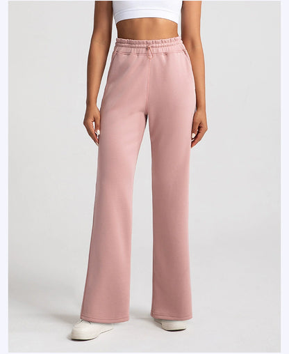 Pantalones de yoga de modal lavados con arena de alta calidad para mujer, mallas de capa de aire de cintura alta, pantalones deportivos rectos y holgados para correr y actividades de ocio.