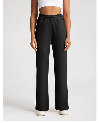 Pantalones de yoga de modal lavados con arena de alta calidad para mujer, mallas de capa de aire de cintura alta, pantalones deportivos rectos y holgados para correr y actividades de ocio.