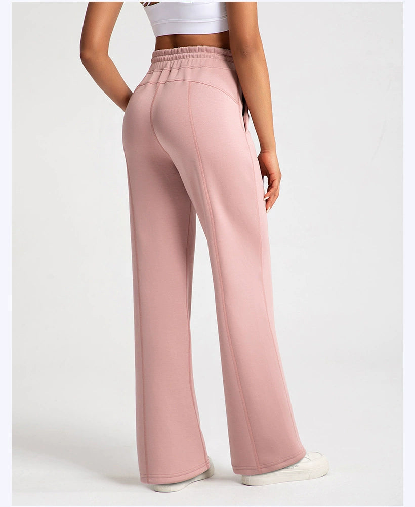 Pantalones de yoga de modal lavados con arena de alta calidad para mujer, mallas de capa de aire de cintura alta, pantalones deportivos rectos y holgados para correr y actividades de ocio.