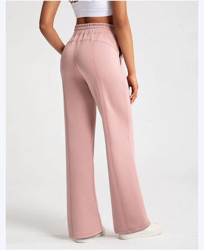 Pantalones de yoga de modal lavados con arena de alta calidad para mujer, mallas de capa de aire de cintura alta, pantalones deportivos rectos y holgados para correr y actividades de ocio.