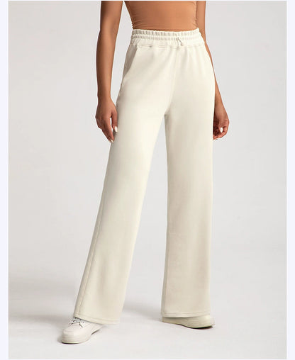 Pantalones de yoga de modal lavados con arena de alta calidad para mujer, mallas de capa de aire de cintura alta, pantalones deportivos rectos y holgados para correr y actividades de ocio.