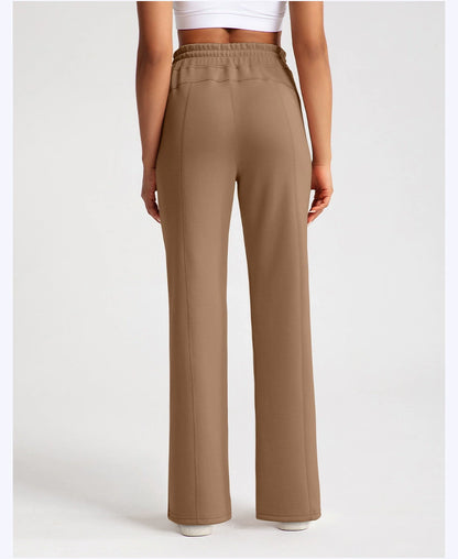 Pantalones de yoga de modal lavados con arena de alta calidad para mujer, mallas de capa de aire de cintura alta, pantalones deportivos rectos y holgados para correr y actividades de ocio.