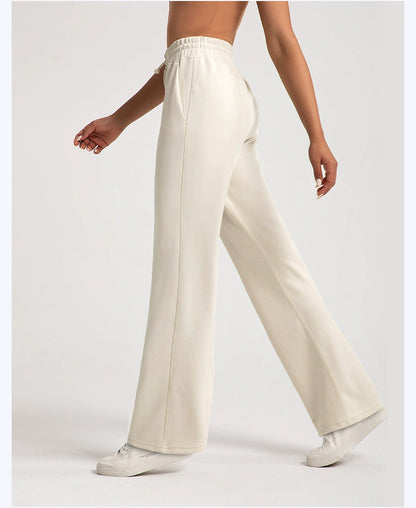 Pantalones de yoga de modal lavados con arena de alta calidad para mujer, mallas de capa de aire de cintura alta, pantalones deportivos rectos y holgados para correr y actividades de ocio.