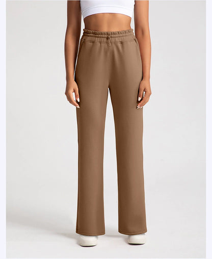 Pantalones de yoga de modal lavados con arena de alta calidad para mujer, mallas de capa de aire de cintura alta, pantalones deportivos rectos y holgados para correr y actividades de ocio.