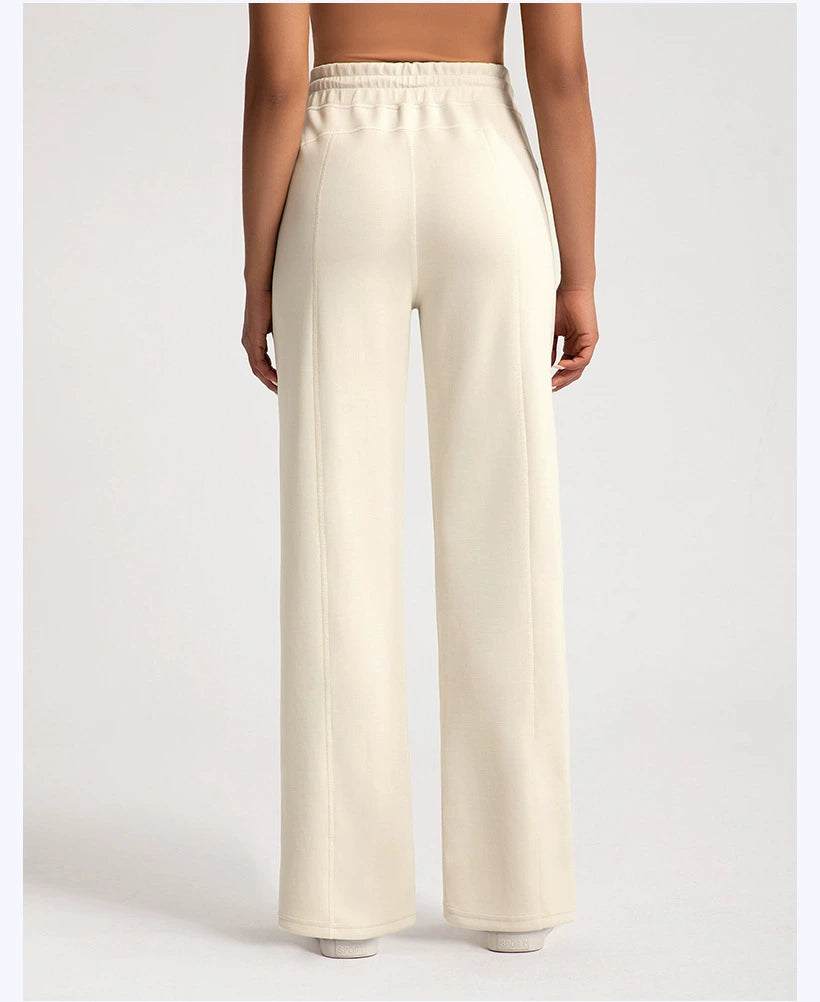 Pantalones de yoga de modal lavados con arena de alta calidad para mujer, mallas de capa de aire de cintura alta, pantalones deportivos rectos y holgados para correr y actividades de ocio.