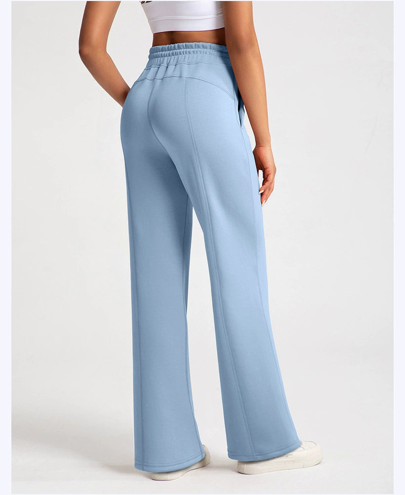 Pantalones de yoga de modal lavados con arena de alta calidad para mujer, mallas de capa de aire de cintura alta, pantalones deportivos rectos y holgados para correr y actividades de ocio.