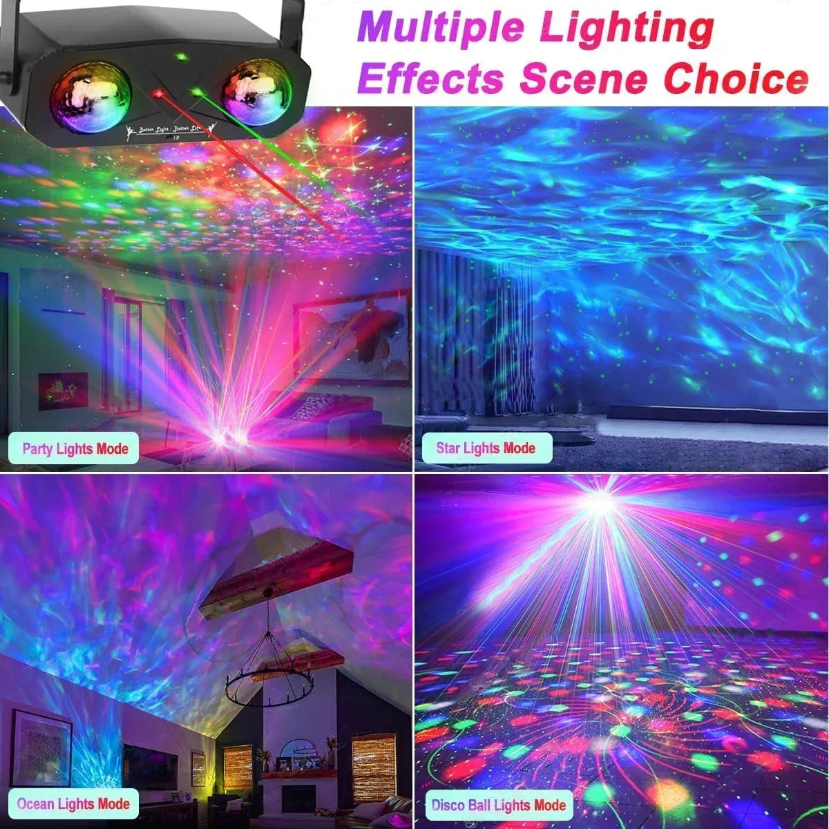 Luz de fiesta, bola de discoteca, luz de DJ, luz de discoteca, luz del océano, luz de estrellas, proyector, luz de baile, sonido activado con control remoto