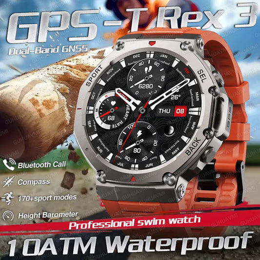 Reloj inteligente T-Rex 3 original con GPS, resistente al agua hasta 10 ATM, para hombre, con más de 170 modos deportivos y llamadas HD, compatible con relojes Huawei y Samsung 2025.