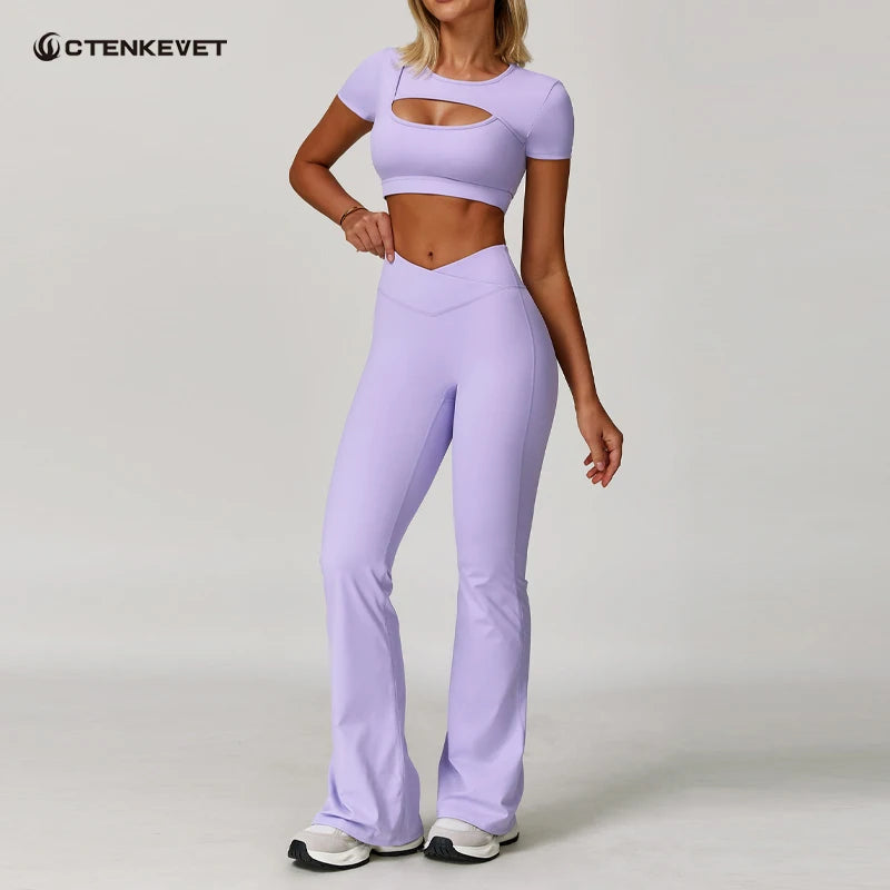 Ctenkevet - Conjunto de 2 piezas de falda corta deportiva para mujer, camiseta push up de secado rápido, conjunto deportivo de dos piezas para yoga