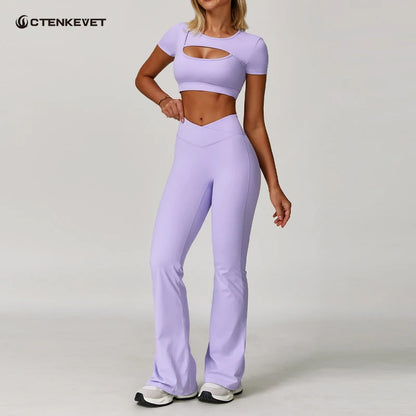 Ctenkevet - Conjunto de 2 piezas de falda corta deportiva para mujer, camiseta push up de secado rápido, conjunto deportivo de dos piezas para yoga