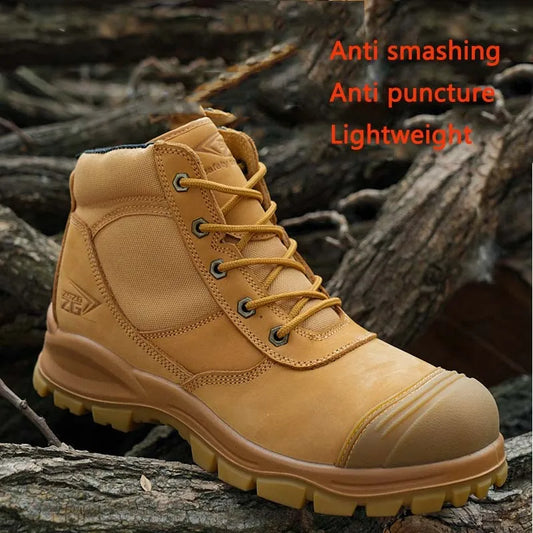 Botas de seguridad de lujo de caña alta en piel de vacuno para hombre, con puntera de acero, protección antiimpactos y antipinchazos, resistentes al desgaste.