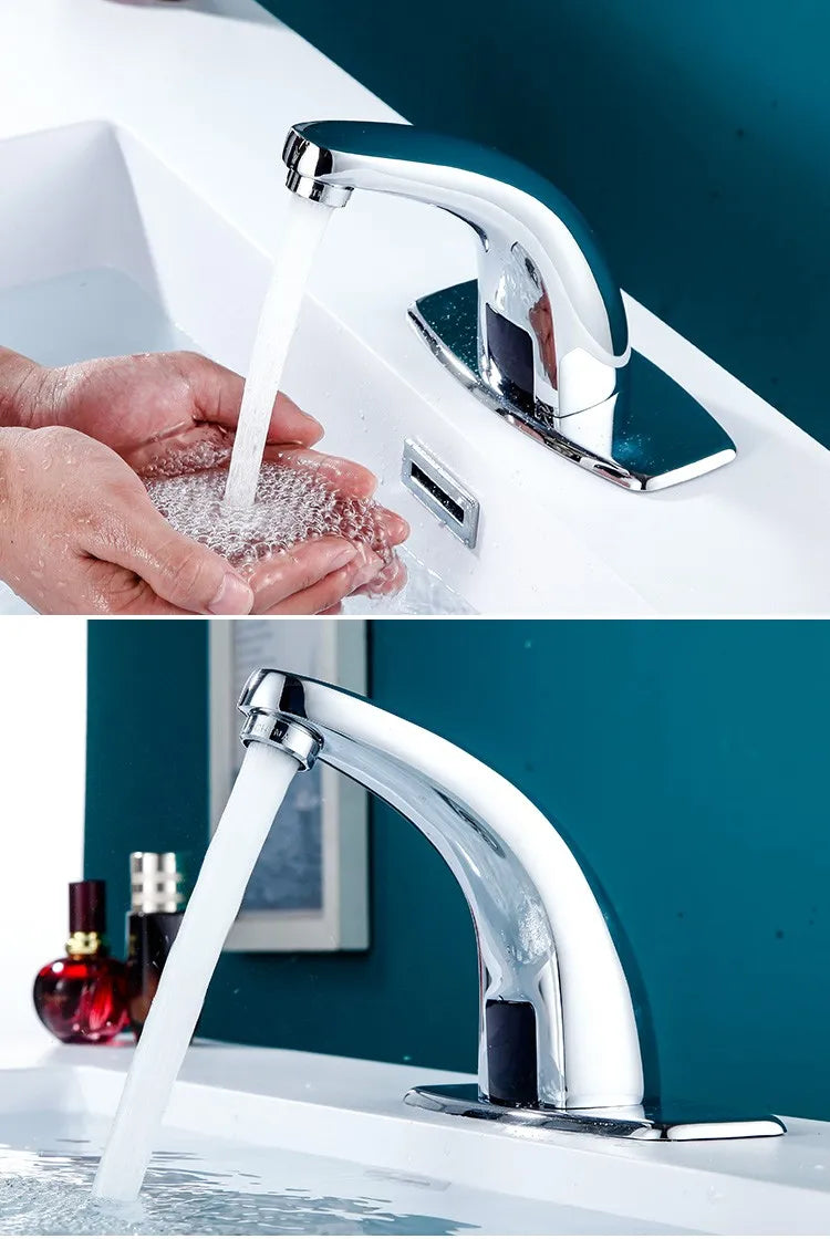 Grifo automático con sensor para inodoro y lavabo de baño de alta calidad, con ahorro de agua y montaje en cubierta.