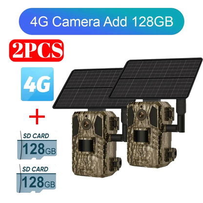 1/2 cámara de rastreo celular UCon 4G 2K con energía solar, activación por movimiento (0,2 s), visión nocturna.