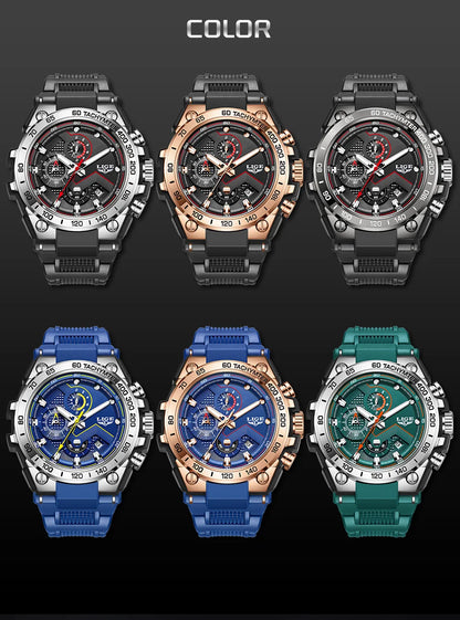 Reloj LIGE para hombre, multifunción, correa de silicona, resistente al agua, luminoso, calendario, moda, deportivo, cuarzo.