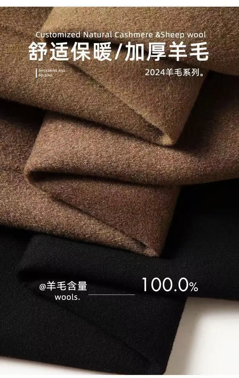 2025 Autumn/Winter New Men's 100% Wool Coat Knee length Double breasted Goose Down Inner Tank Thickened for Warmth