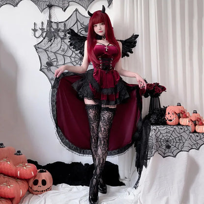 European and American Diablo Gothic Halloween Costume Ladies Dress Dovetail Witch Vampire Bride Performance Costume