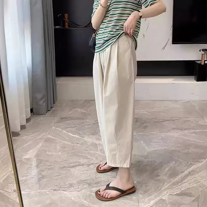 Pantalones de maternidad de primavera y otoño, nuevos, de talla grande, de trabajo, de pierna ancha, holgados, finos, de ocio, de nueve minutos, ropa de maternidad