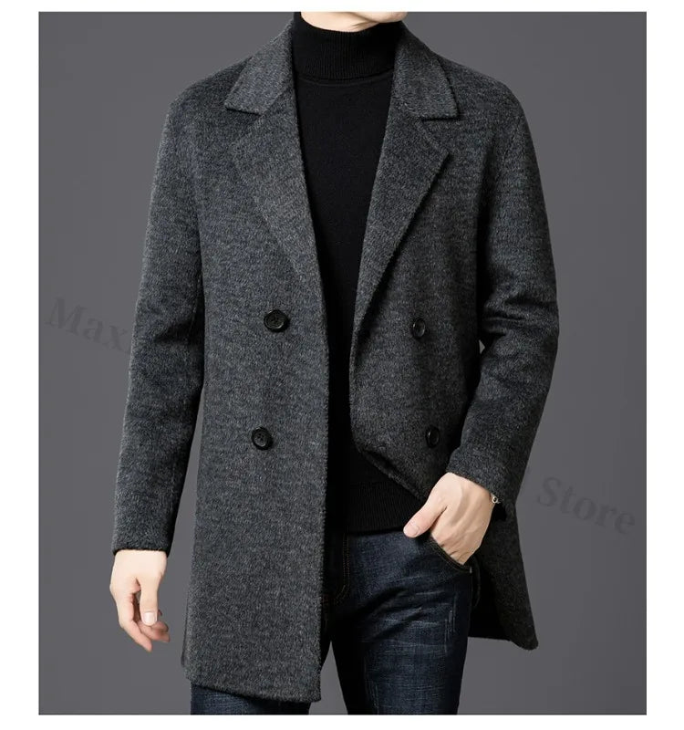 Chaqueta de lana de lujo para hombre Maxbarley, cuello de traje, abrigo ligero y cálido para trabajo, viajes informales, resistente al frío, mezcla de lana para invierno