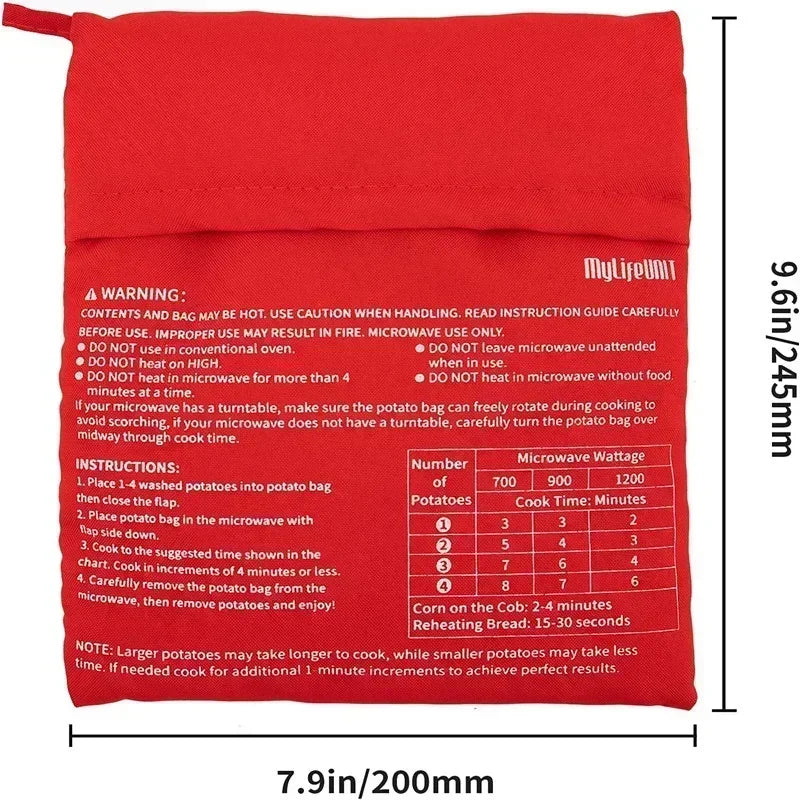 Bolsa reutilizable para cocinar papas en microondas, bolsa para cocinar papas al horno, papas perfectas en 4 minutos, bolsa roja para hornear