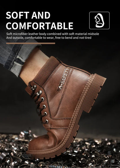 Botas de seguridad de trabajo para hombre, con puntera de acero de tamaño completo, a la moda, antirotura, zapatillas de trabajo, zapatos de seguridad indestructibles para hombre.