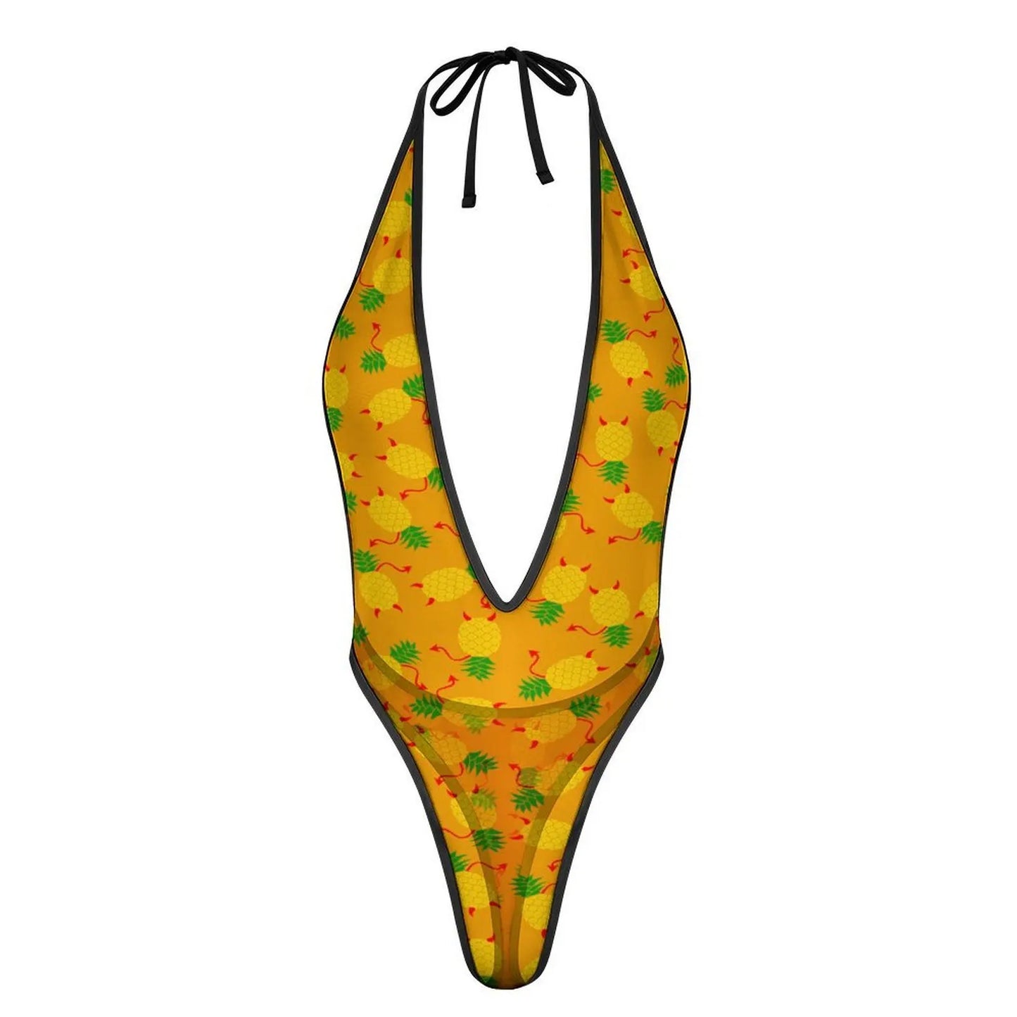 Traje de baño de una pieza para mujer, monokini con escote en V profundo, espalda descubierta y estampado de piña al revés, traje de baño sexy