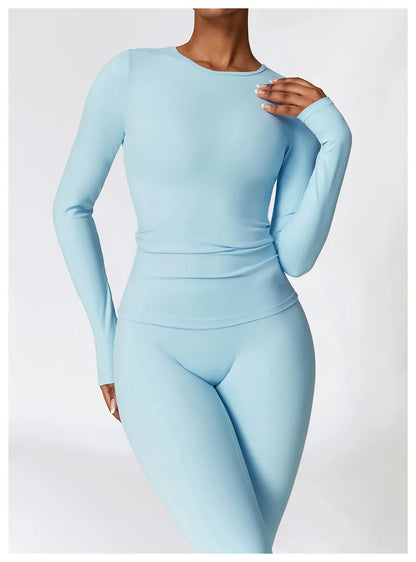 2PCS Seamless Yoga Set Women Workout Set Sportswear Gym Clothing Fitness Long Sleeve Crop Top High Waist Leggings Sports Suits