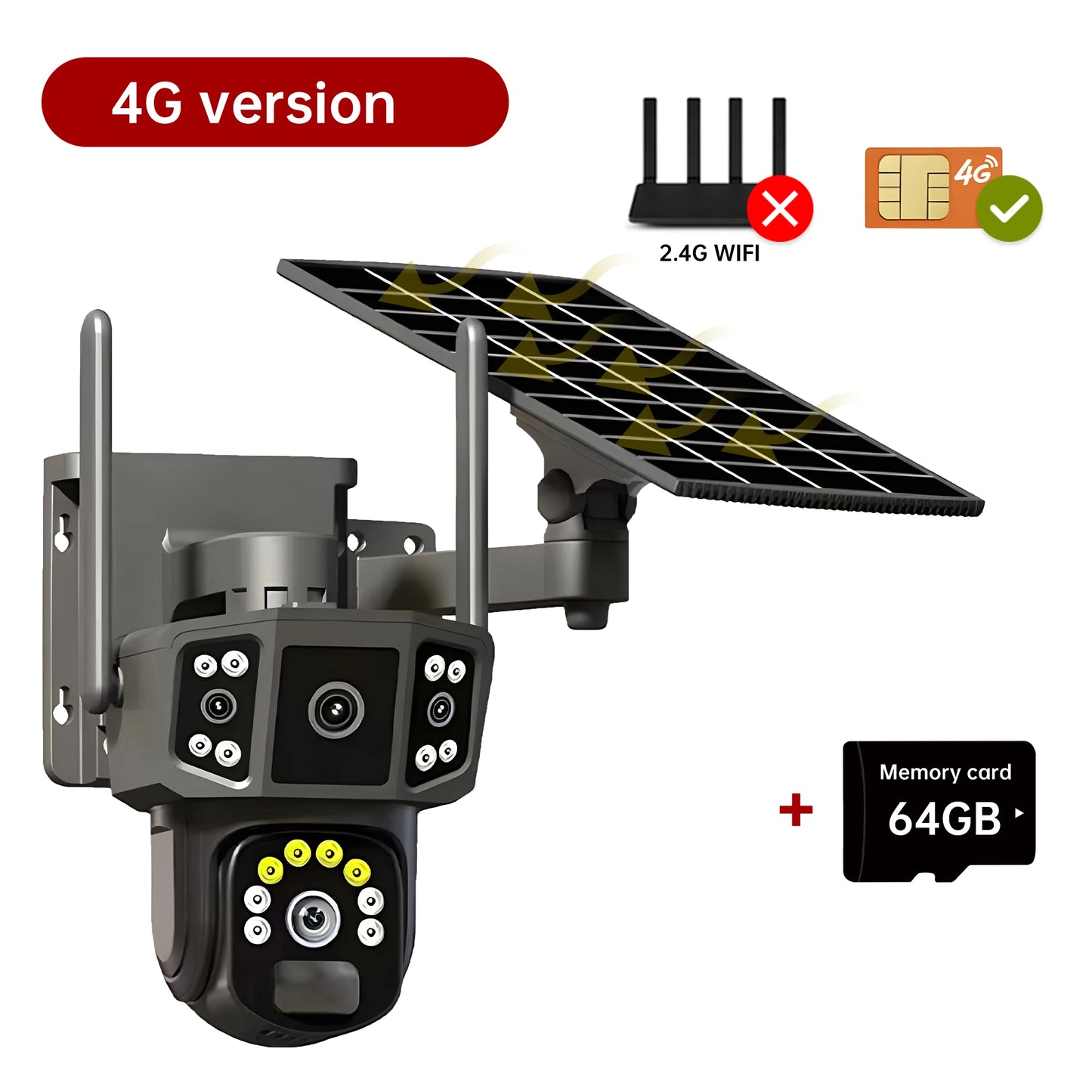 Cámara de seguridad inalámbrica 6K de 12 MP con movimiento horizontal y vertical; cámara IP WiFi para exteriores de 5 MP con SIM 4G, alimentación solar/batería; cámaras de vigilancia PT de 3 MP.