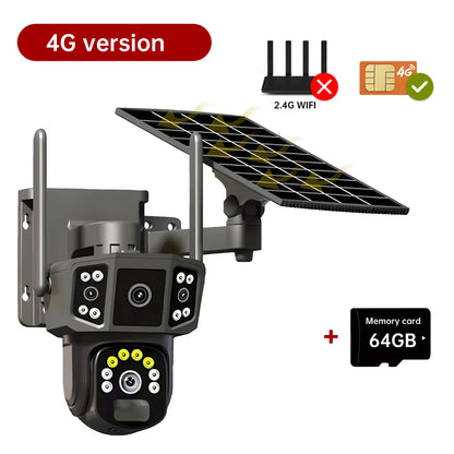 Cámara de seguridad inalámbrica 6K de 12 MP con movimiento horizontal y vertical; cámara IP WiFi para exteriores de 5 MP con SIM 4G, alimentación solar/batería; cámaras de vigilancia PT de 3 MP.