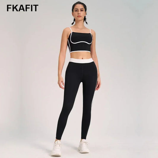 Traje de yoga deportivo para mujer, conjunto de entrenamiento de fitness, color melocotón, con espalda integrada, top de yoga, chaleco de cintura alta, top corto para levantar la cadera, pantalón de yoga para gimnasio