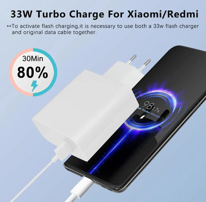 Cargador turbo original Xiaomi de 33 W, carga rápida, adaptador de EE. UU. para Mi 10T, 10S, Poco X5, X3, M5S, F3, Redmi Note 13, 12, Pad Pro, Cargador europeo