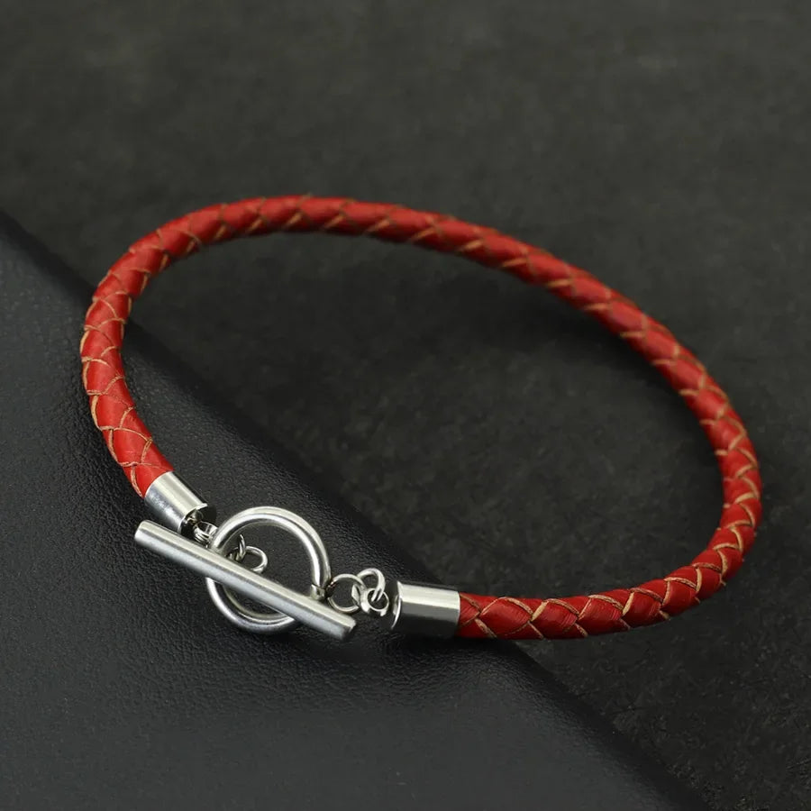 Pulsera de cuero genuino de hip hop para hombre, brazalete con hebilla OT de acero inoxidable resistente a la decoloración, accesorios para hombre, regalos para él, pulsera para hombre