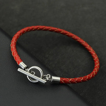 Pulsera de cuero genuino de hip hop para hombre, brazalete con hebilla OT de acero inoxidable resistente a la decoloración, accesorios para hombre, regalos para él, pulsera para hombre