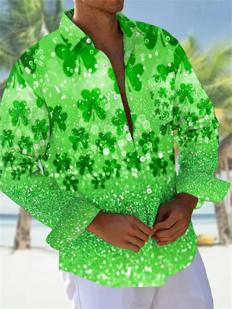 Camisa de lino para hombre, con estampado floral, solapa, estilo urbano, manga larga, moda urbana de diseñador.