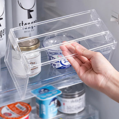 Organizadores de refrigerador, estantes de almacenamiento, separadores en capas para refrigerador, soporte de escritorio transparente, ahorra espacio, accesorios de cocina