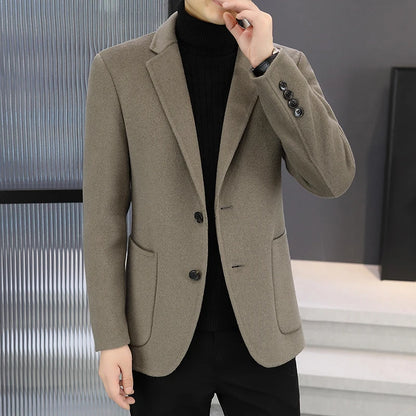Slim Fit Detachable Down Liner Men's Woolen Coat High Quality 2025 Autumn Winter Casual Solid Color Short Style Warm Wool Jacket