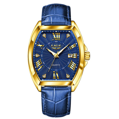 LIGE - Nuevos relojes militares para hombre, marca original de lujo, de cuero, de cuarzo, cronógrafo cuadrado resistente al agua