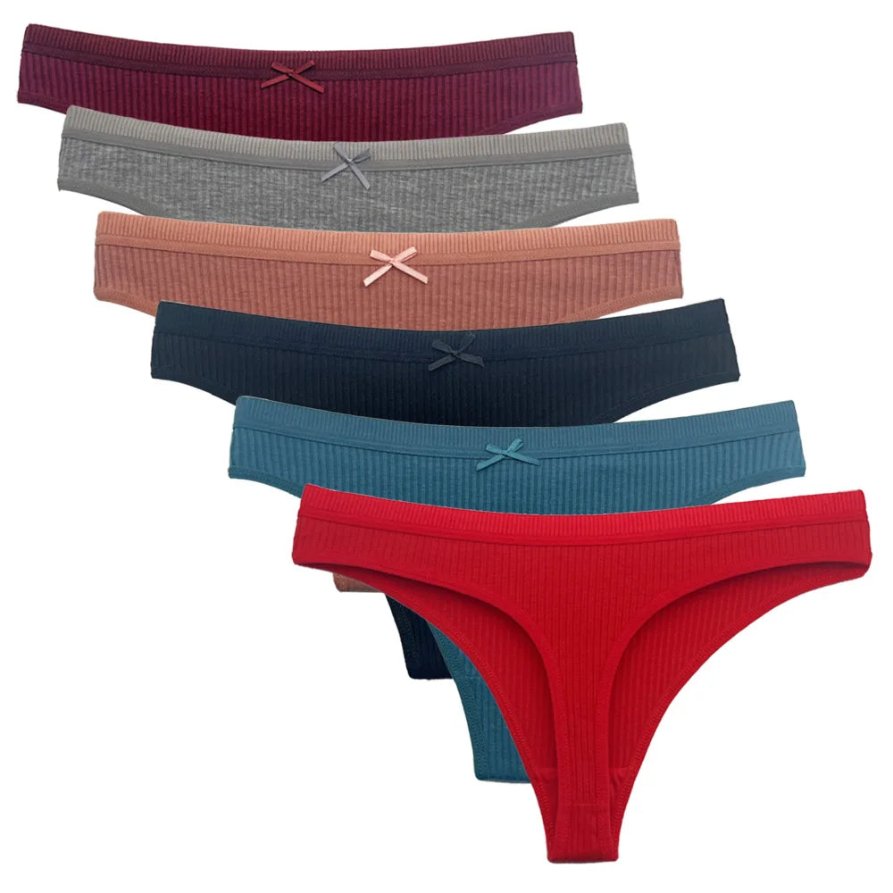 Conjunto de 5 bragas de algodón para mujer, tanga, ropa interior sexy, lencería femenina, bragas íntimas de color liso.