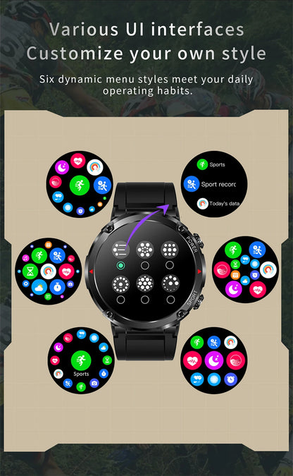 Reloj inteligente LIGE con batería grande de 600 mAh para hombre, reloj inteligente deportivo resistente al agua con llamadas Bluetooth y pantalla AMOLED.