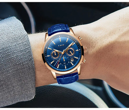 LIGE 2024 Reloj de lujo para hombre, reloj de cuarzo informal de negocios, reloj de pulsera de cuero a la moda para hombre, reloj impermeable para hombre