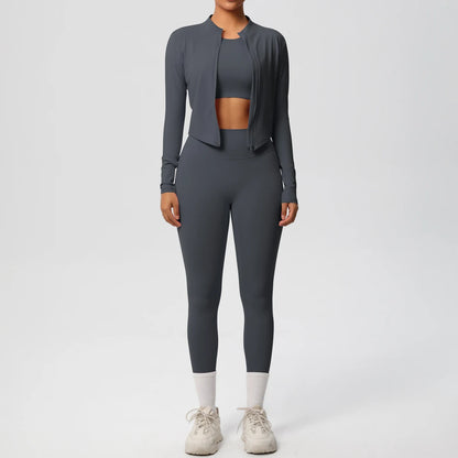 Conjunto de leggings de yoga, top deportivo con cremallera y manga larga, transpirable, para correr al aire libre, pantalones de yoga ajustados e informales, ropa de fitness