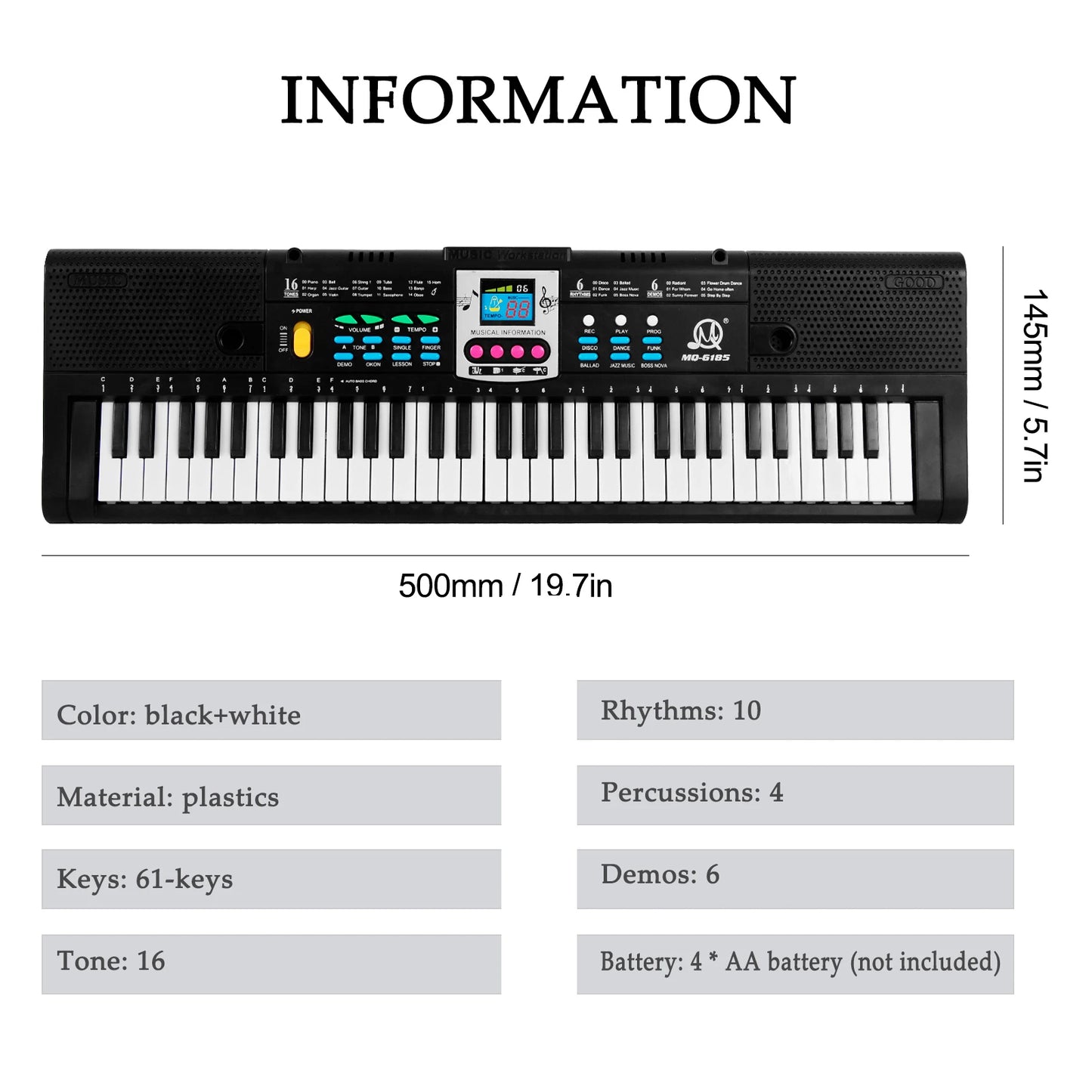 Teclado electrónico multifuncional de 61 teclas para niños, piano eléctrico digital con micrófono, instrumento de teclado electrónico para principiantes.